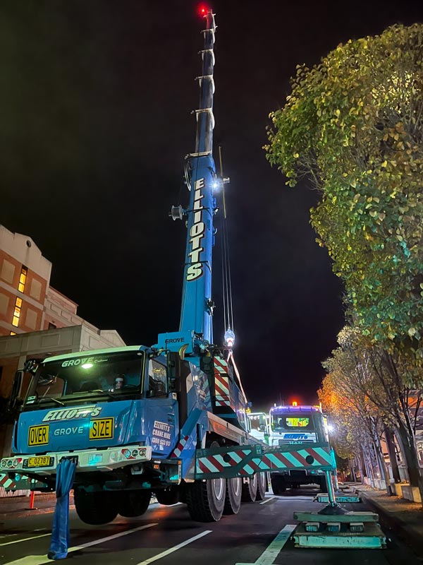 Elliotts Cranes Hire Hobart Tasmania nighttime operations safety